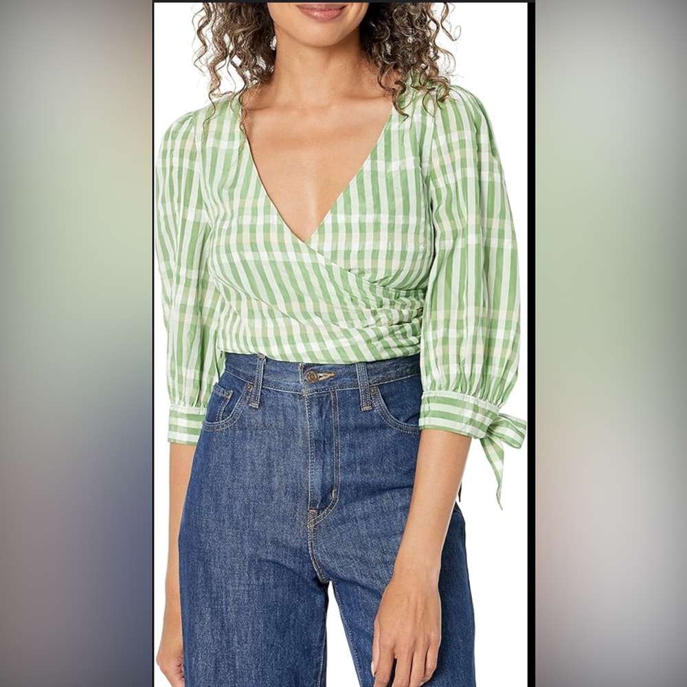 Cinq a Sept Green Wrap Blouse size large